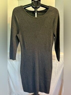 Moschino Dark Charcoal Ribbed Long-Sleeve Knit Dress